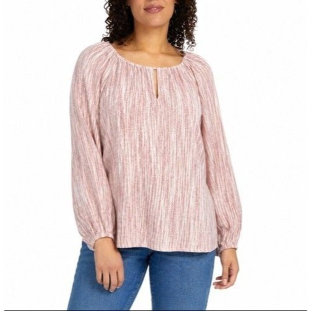 Boston Traders Women's Small Red Keyhole Long Sleeve Peasant Blouse NWT